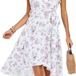 Women's Floral High Low Dress Bohemian V Neck Midi Wedding Guest Dress